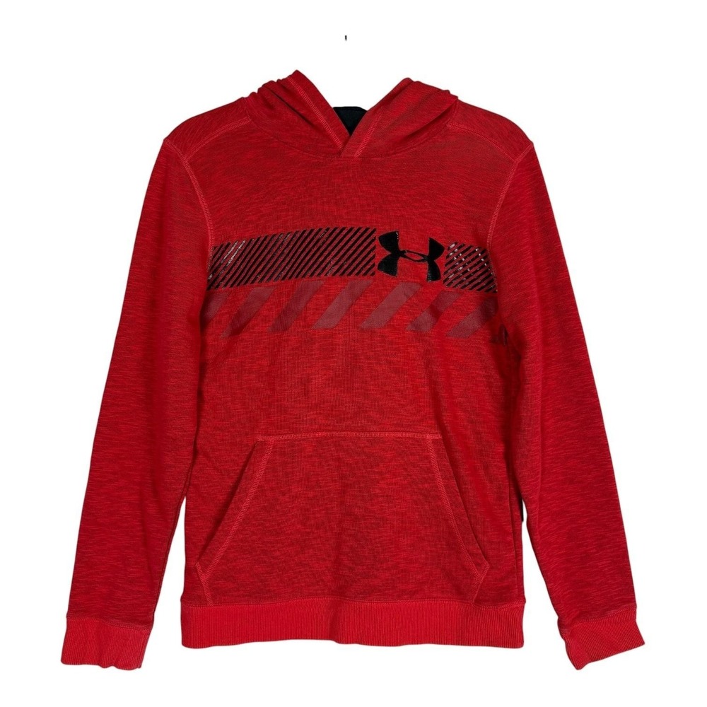 Under‎ Armour Hoodie Youth Large Red ColdGear Pullover Kangaroo Pocket Logo
